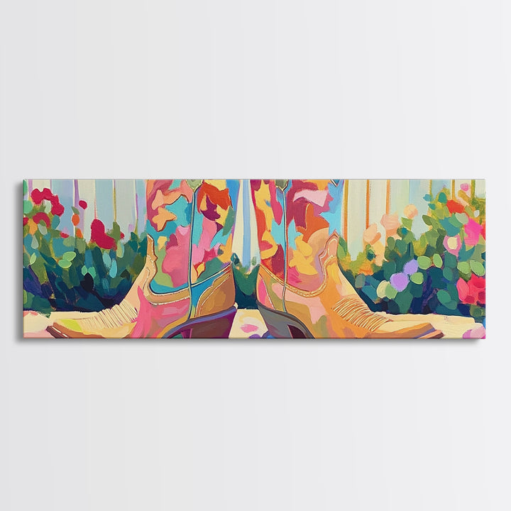 Bright Floral Cowboy Boots Canvas Print, Western Wall Art, Cowgirl Decor, Boho Western Decor, Ranch Housewarming Gift For Her