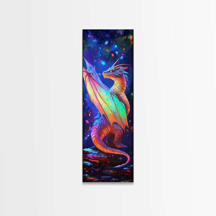 Rainbow Dragon Canvas Print, Vibrant Fantasy Art, Mythical Creature Painting, Colorful Wall Art, Gamer Room Decor Gift Idea