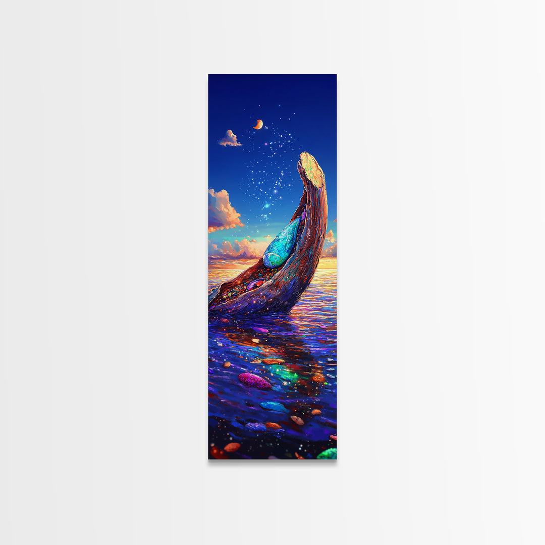 Moonlit Ocean Whale Canvas Print, Colorful Seascape Painting, Magical Coastal Wall Art, Beach House Decor, Fantasy Gift Idea