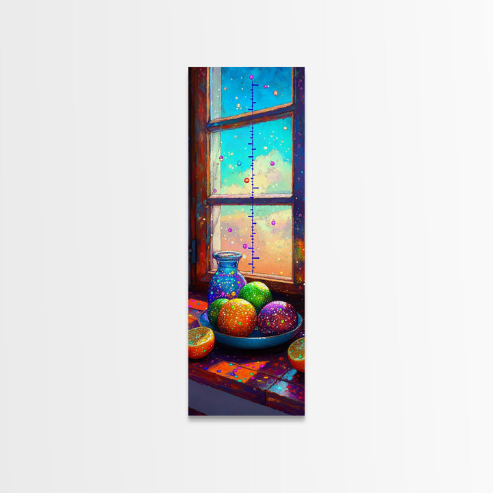 Bright Citrus Bowl On Sunny Windowsill Framed Canvas Print, Kitchen Wall Art, Colorful Fruit Decor, Cozy Home Gift Print
