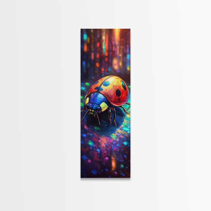 Vivid Rainbow Ladybug Wall Art, Colorful Animal Art Print, Whimsical Wildlife Decor, Nature Inspired Living Room Art, Unique Gift