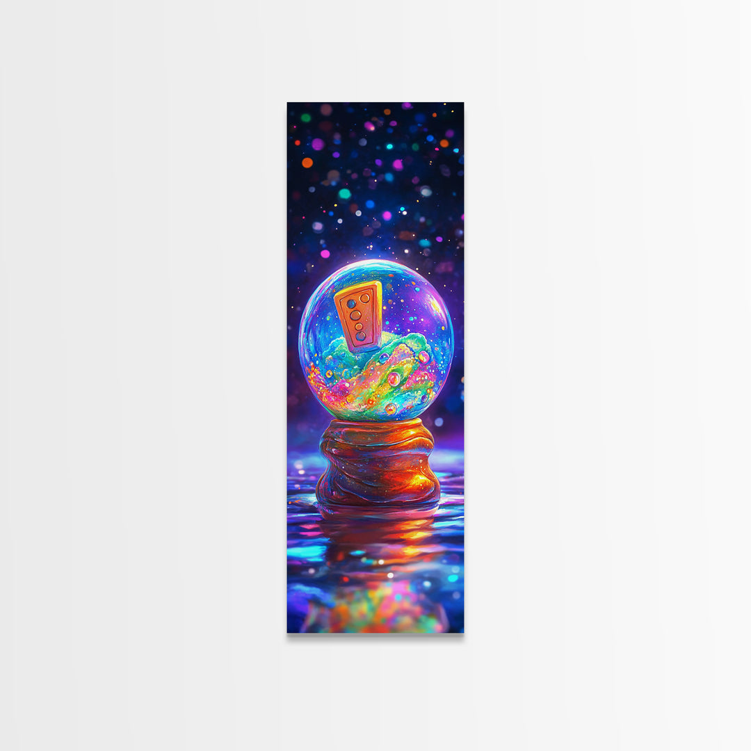 Whimsical Snow Globe With Retro Remote Canvas Print, Surreal Wall Art, Dopamine Decor, Colorful Wall Art, Unique Gift Idea