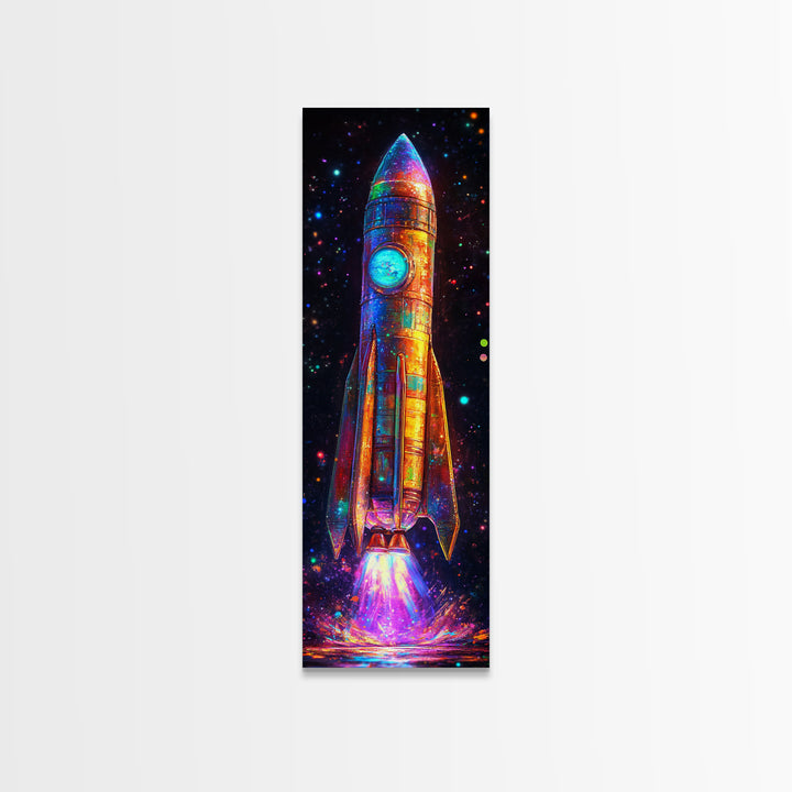 Glowing Retro Rocket Ship Wall Art, Sci Fi Canvas Print, Space Wall Decor, Astronomy Poster, Kids Room Decor, Gift For Him