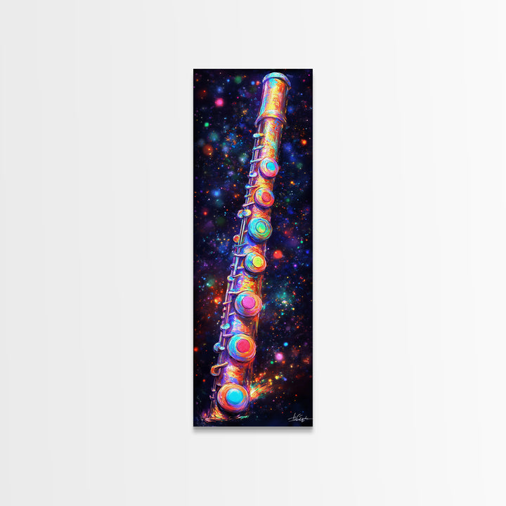 Cosmic Rainbow Flute In Starry Space Wall Art, Music Studio Canvas Print, Music Room Decor, Sci Fi Wall Art, Gift For Him