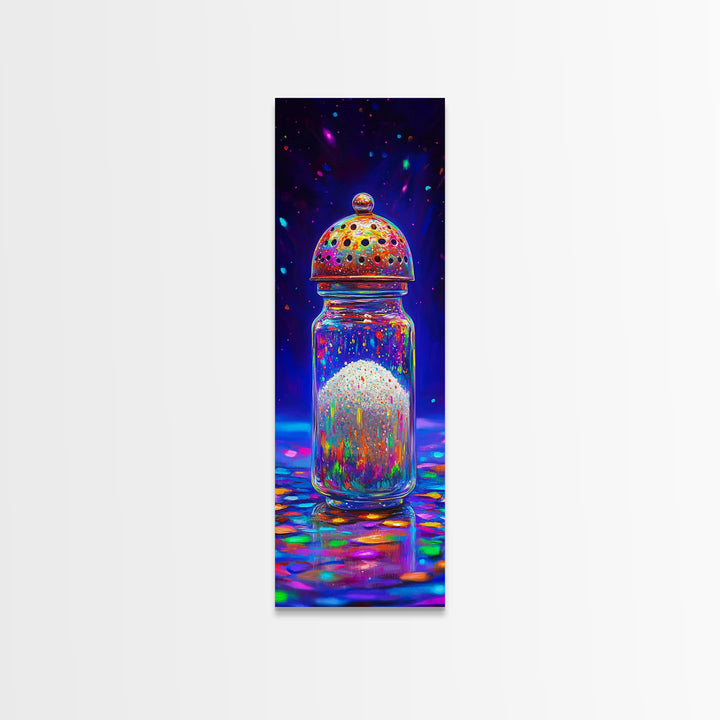 Sparkling Rainbow Salt Shaker Canvas Print, Colorful Kitchen Wall Art, Whimsical Food Decor, Eclectic Dining Room Print Gift