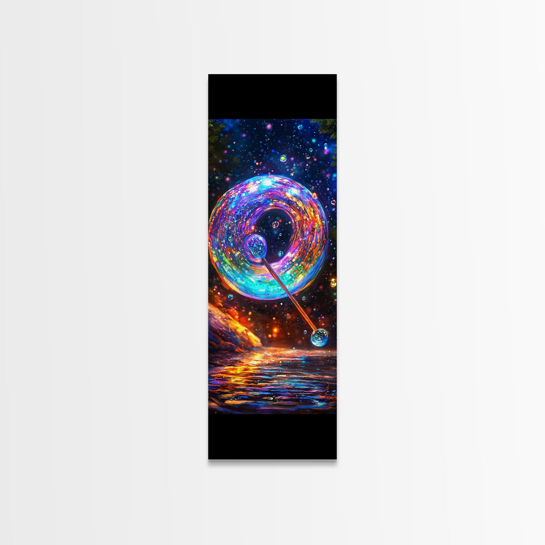 Cosmic Rainbow Bubble Wand Wall Art, Celestial Abstract Art, Psychedelic Space Canvas Print, Whimsical Home Decor Gift For Her