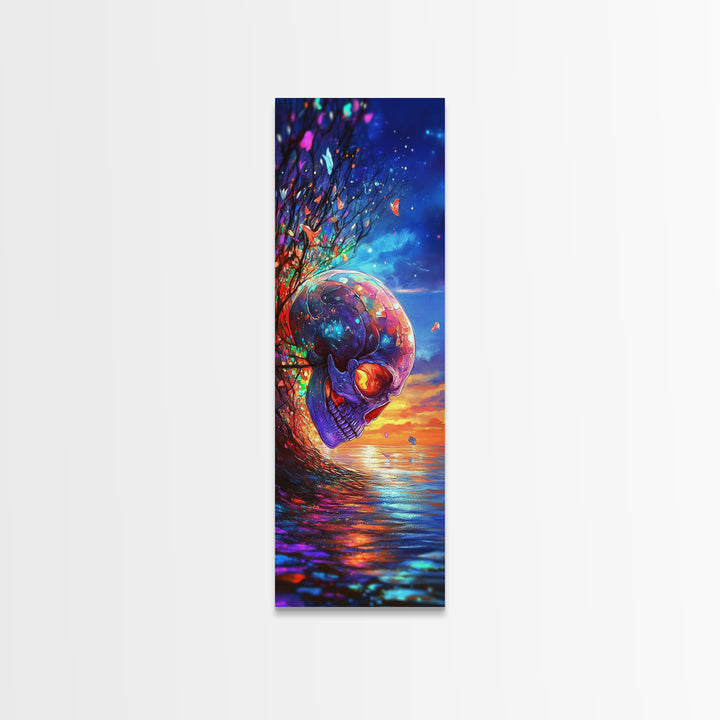 Surreal Ocean Sunset Skull Wall Art, Dark Fantasy Art, Gothic Decor, Moody Coastal Artwork, Unique Gift For Him, Statement Wall Decor