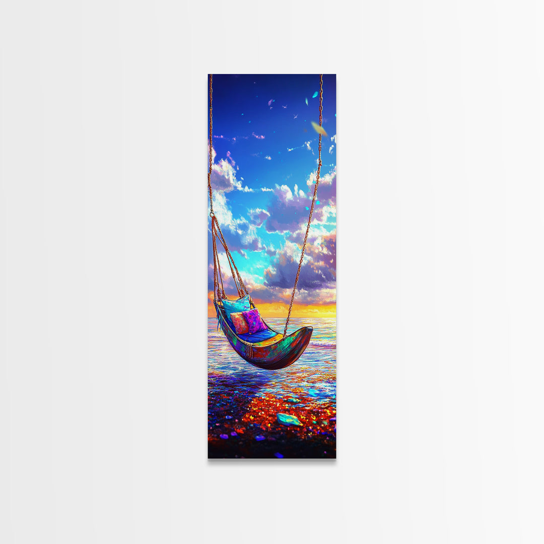 Sunset Ocean Hammock Wall Art, Beach House Decor, Coastal Wall Art Print, Relaxing Seascape For Bedroom And Living Room Decor
