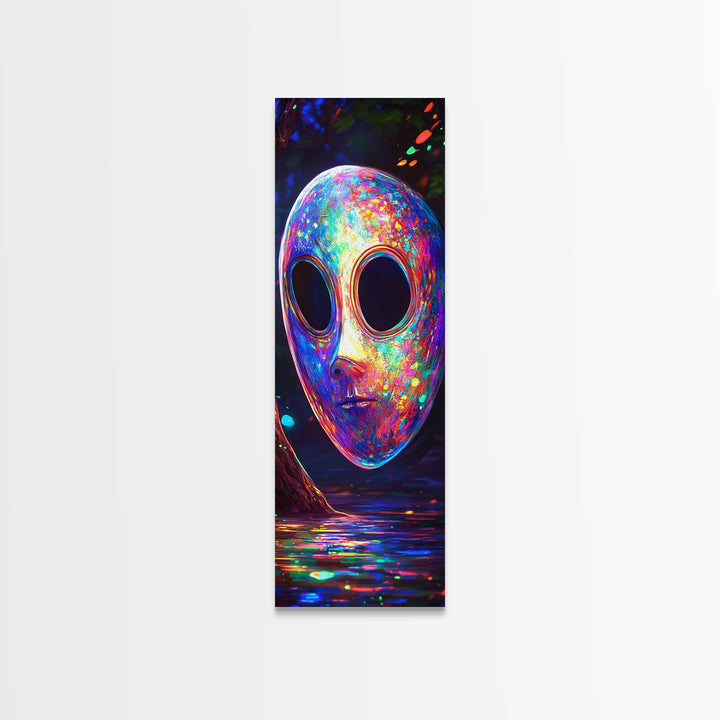Iridescent Alien Mask By Neon Water Canvas Print, Sci Fi Wall Art, Surreal Fantasy Decor, Gaming Room Wall Decor, Modern Home Decor