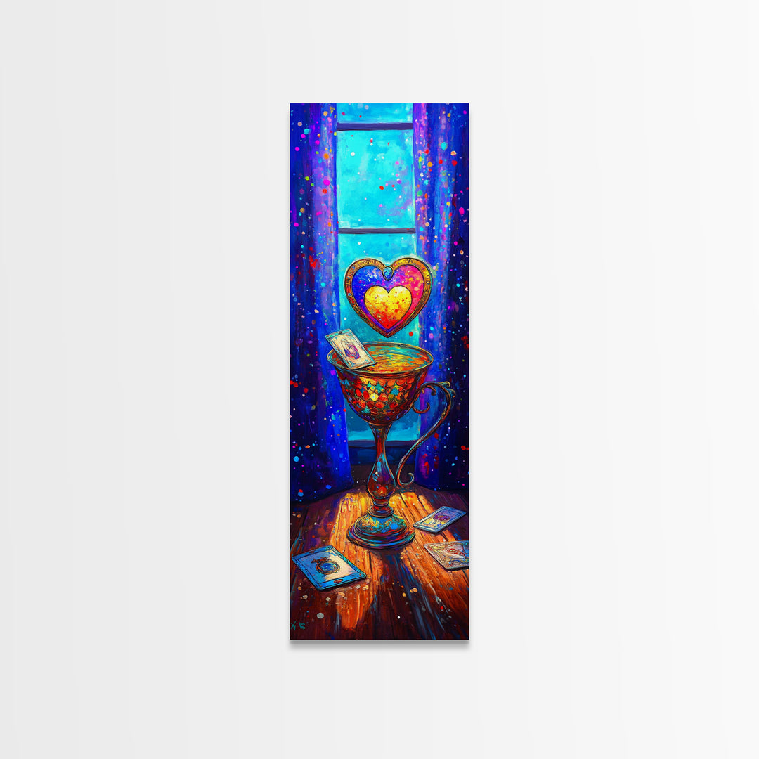Glowing Heart Goblet By Window Wall Art, Romantic Bedroom Art, Whimsical Love Wall Decor, Gift For Her, Cozy Decor, Valentine Gift