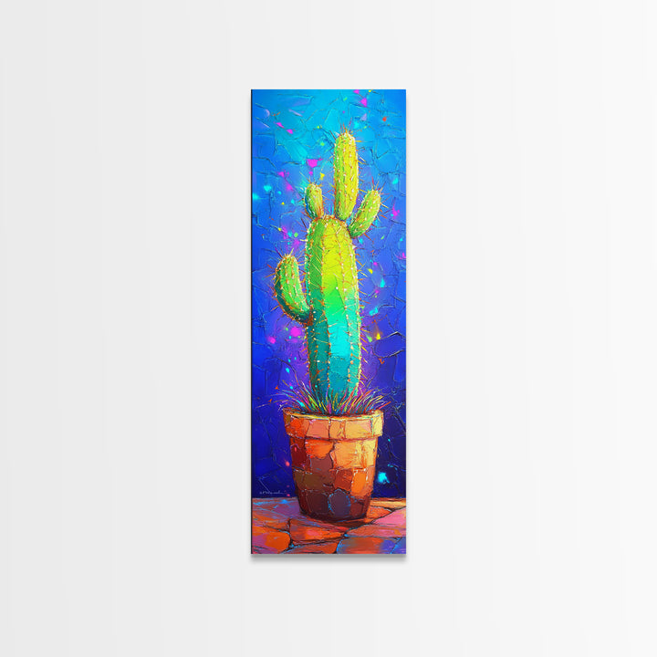 Vibrant Potted Cactus On Blue Wall Canvas Print, Desert Wall Art, Southwestern Decor, Botanical Home Decor, Cactus Lover Gift