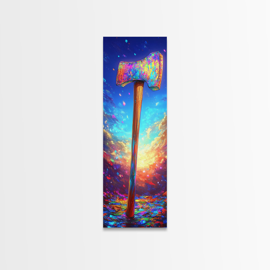 Vibrant Axe In Sunset Sky Canvas Print, Rustic Cabin Decor, Masculine Wall Art, Garage Decor, Gift For Him, Outdoor Adventure Home Decor