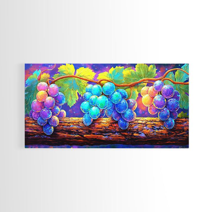 Vibrant Grapes On Vine Canvas Print, Fruit Wall Art, Kitchen Wall Art, Winery Decor, Colorful Botanical Art Print, Dining Room Prints