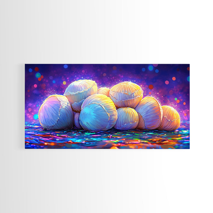 Pearlescent Seashell Cluster Wall Art, Coastal Beach House Decor, Ocean Life Canvas, Nautical Bathroom Art Gift For Her Home Decor
