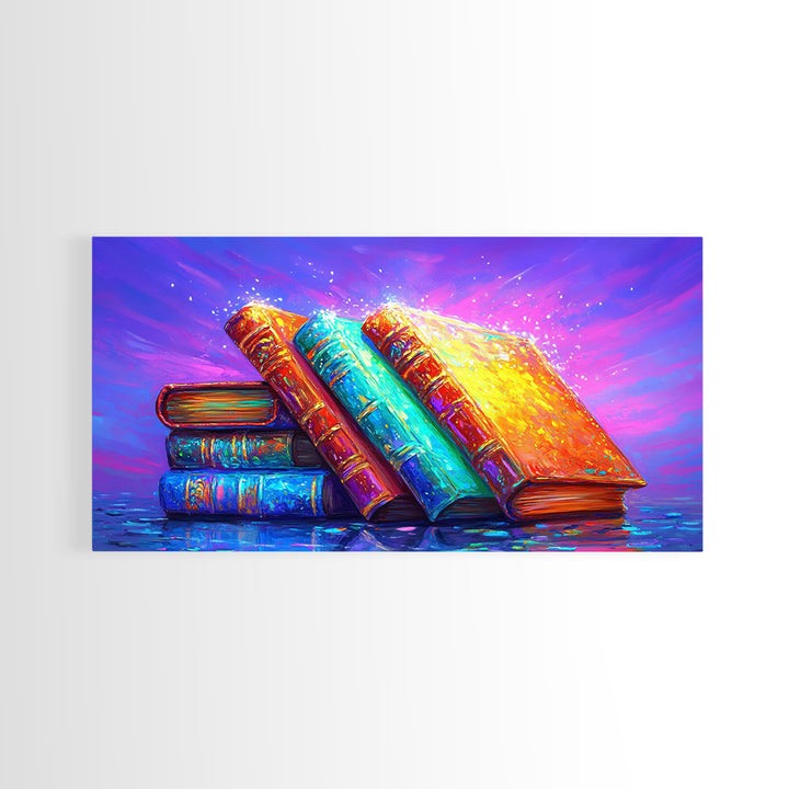 Vibrant Stacked Antique Books Canvas Print, Cozy Library Wall Art, Book Lover Gift, Reading Nook Decor, Home Office Decor