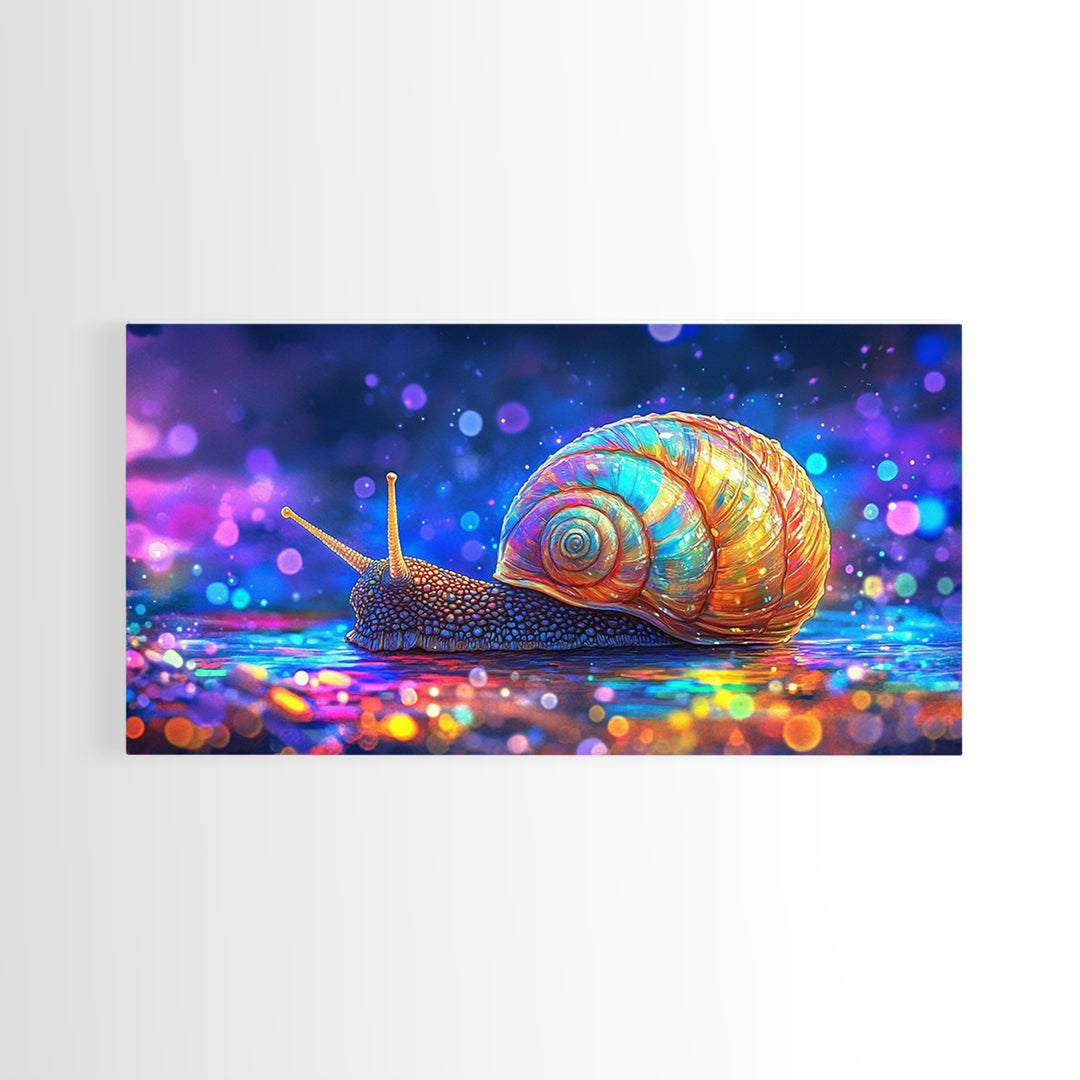 Glowing Rainbow Snail On Wet Ground Wall Art, Whimsical Animal Art Print, Nature Wall Art, Dopamine Decor, Unique Gift For Her
