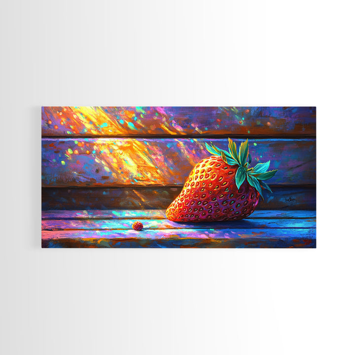 Sunlit Strawberry Still Life Canvas Print, Kitchen Wall Art, Fruit Art, Rustic Home Decor, Colorful Dining Room Print, Gift