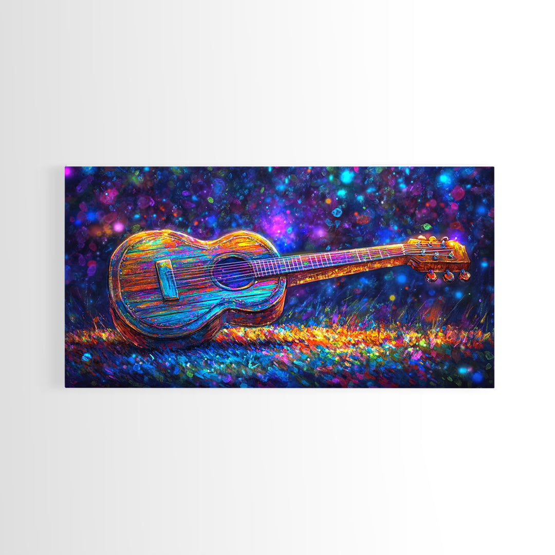 Rainbow Acoustic Guitar Canvas Print, Music Studio Wall Art, Colorful Music Lover Gift, Psychedelic Modern Home Decor, Art Print