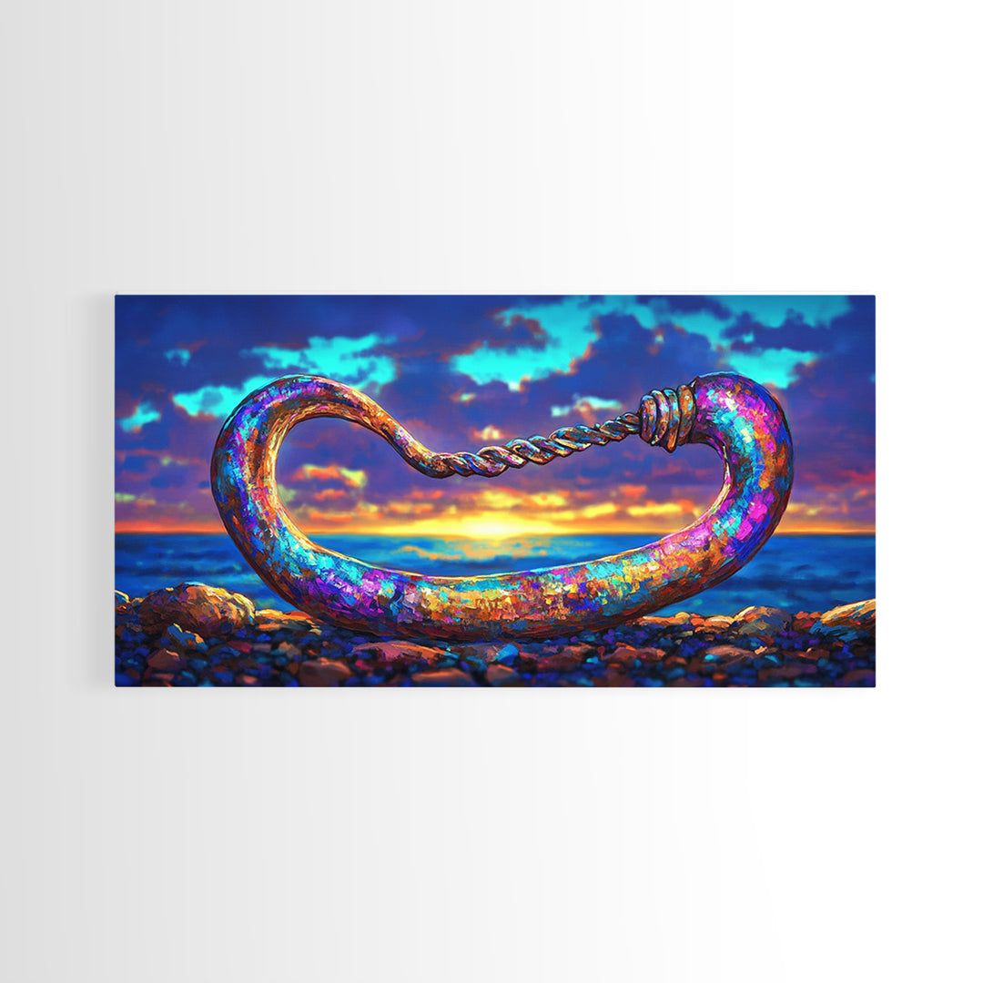 Iridescent Coastal Hook Framed Canvas Print, Nautical Wall Art, Ocean Wall Decor, Beach House Decor, Fisherman Gift, Seascape Art