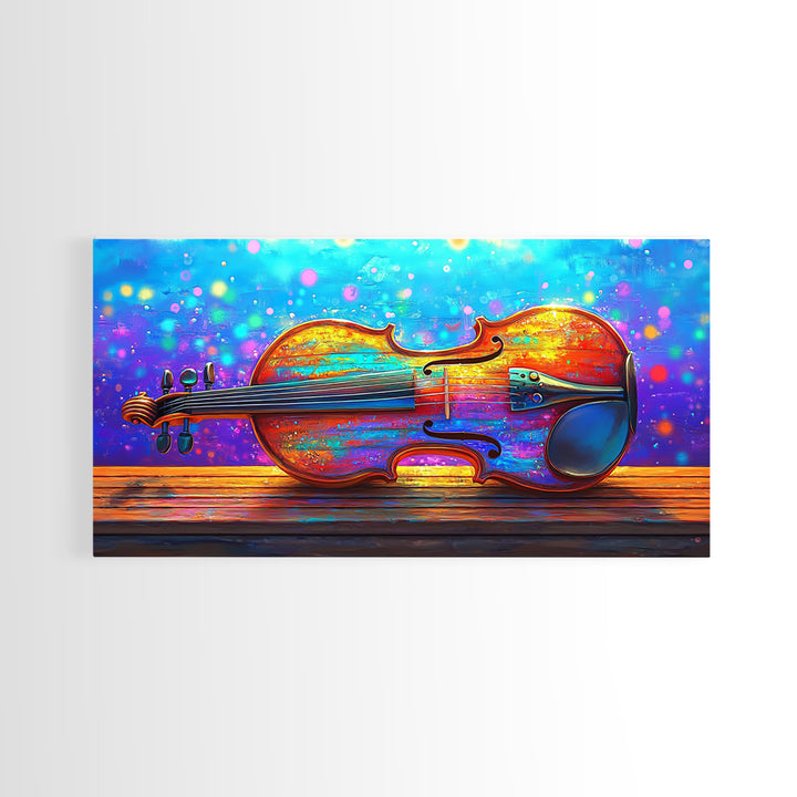Rainbow Violin Still Life Canvas Print, Music Room Wall Art, Colorful Instrument Painting, Music Lover Gift, Studio Decor