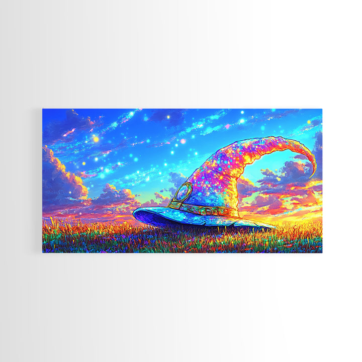 Sparkling Wizard Hat Under Starry Sky Magical Wall Art, Whimsical Fantasy Decor, Witchy Celestial Art Print, Gift For Her