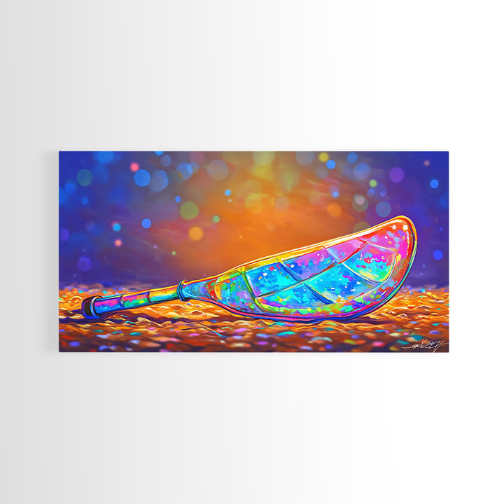 Stained Glass Canoe Paddle Wall Art, Colorful Coastal Canvas, Nautical Decor, Lake House Gift, Vibrant Beach House Print
