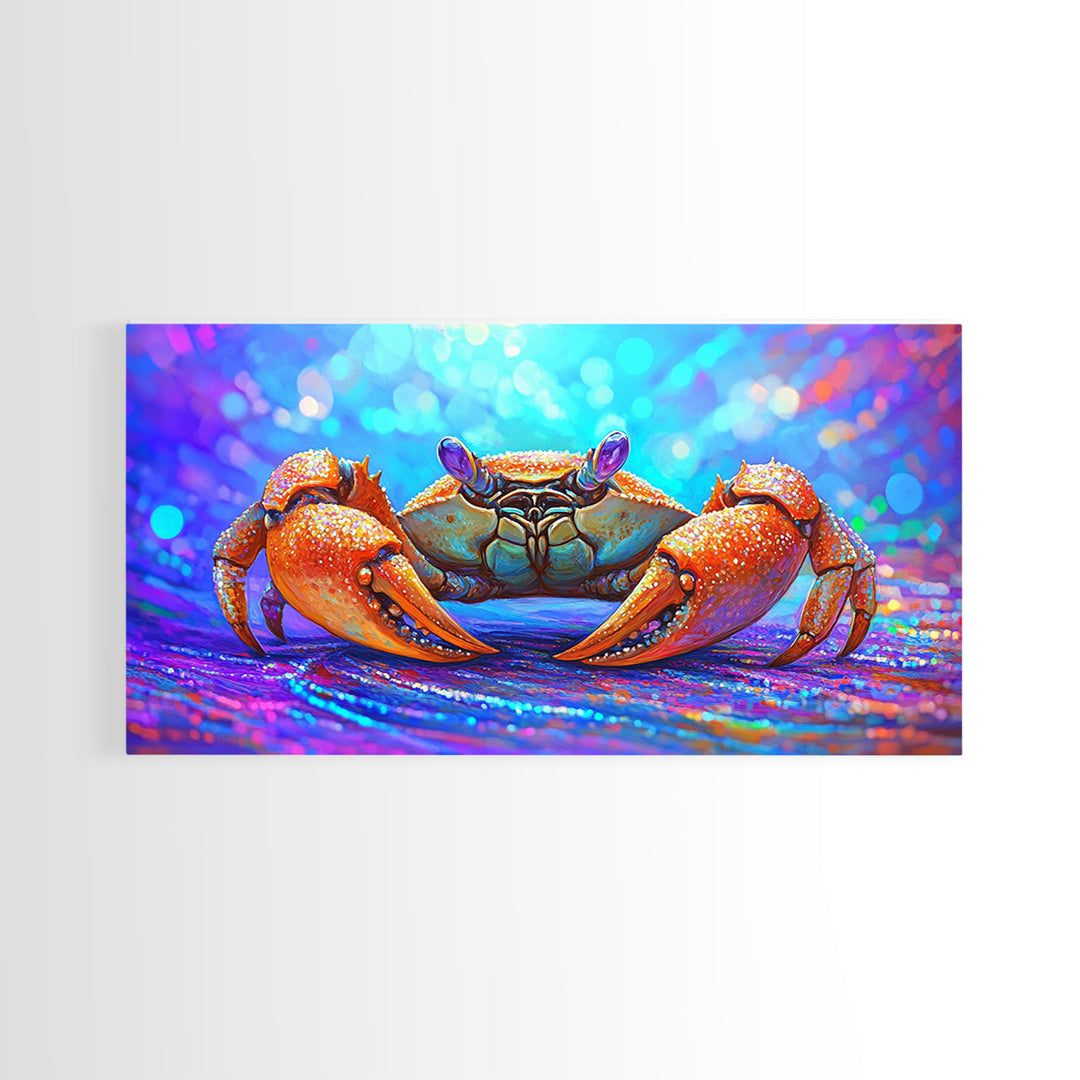 Vibrant Orange Crab On Sparkling Ocean Sand Canvas Print, Coastal Wall Art, Sea Life Decor, Beach House Decor, Ocean Animal Art