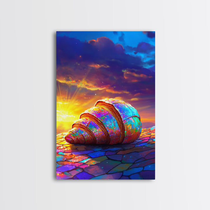 Iridescent Seashell Sunset Framed Canvas Print, Coastal Wall Art, Beach House Decor, Ocean Art Print, Colorful Seascape Gift