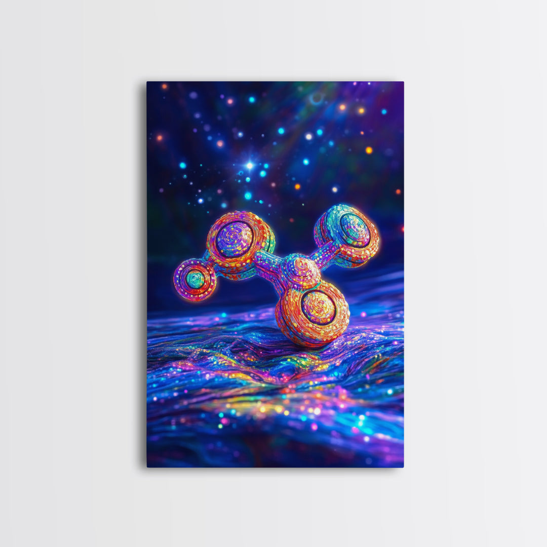 Glowing Rainbow Molecule Science Wall Art, Futuristic Space Art Print, Cyberpunk Decor, Medical Office Decor, Gift For Him