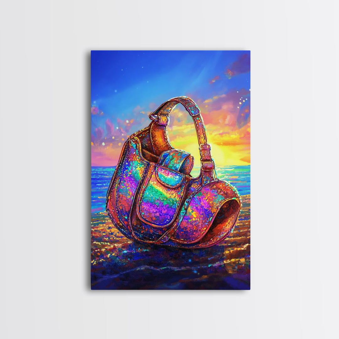 Iridescent Headphones On Sunset Beach Canvas Print, Music Studio Wall Art, Ocean Decor, Gamer Room Decor, Gift For Him, Art Gift