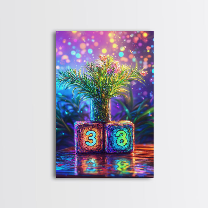 Number Blocks With Blooming Plant Wall Art, Colorful Nursery Canvas Print, Kids Room Decor, Baby Shower Housewarming Gift