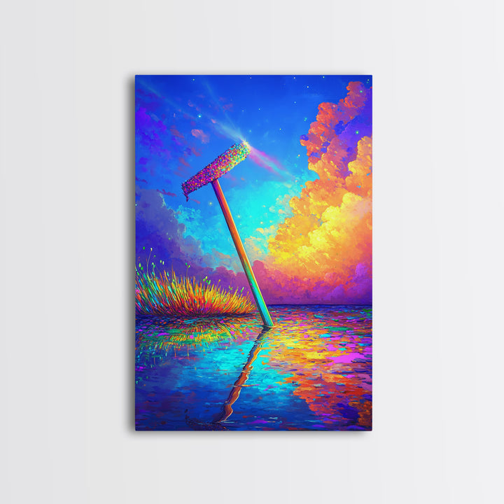 Glowing Rainbow Squeegee In Water Canvas Print, Surreal Wall Art, Dopamine Decor, Colorful Abstract Landscape, Statement Wall Art