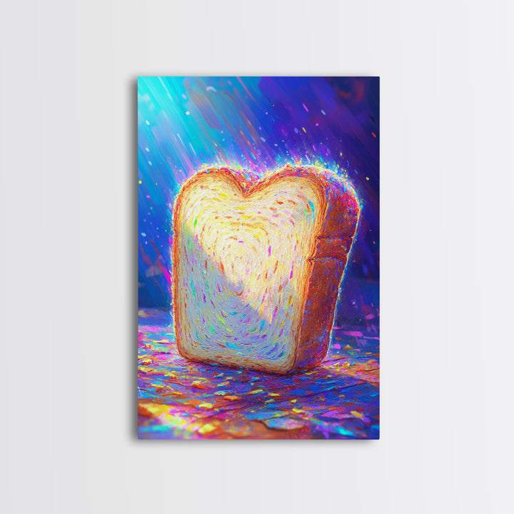 Glowing Heart Shaped Toast Slice Wall Art, Whimsical Kitchen Decor, Cute Food Art Print, Dopamine Decor, Unique Gift For Her