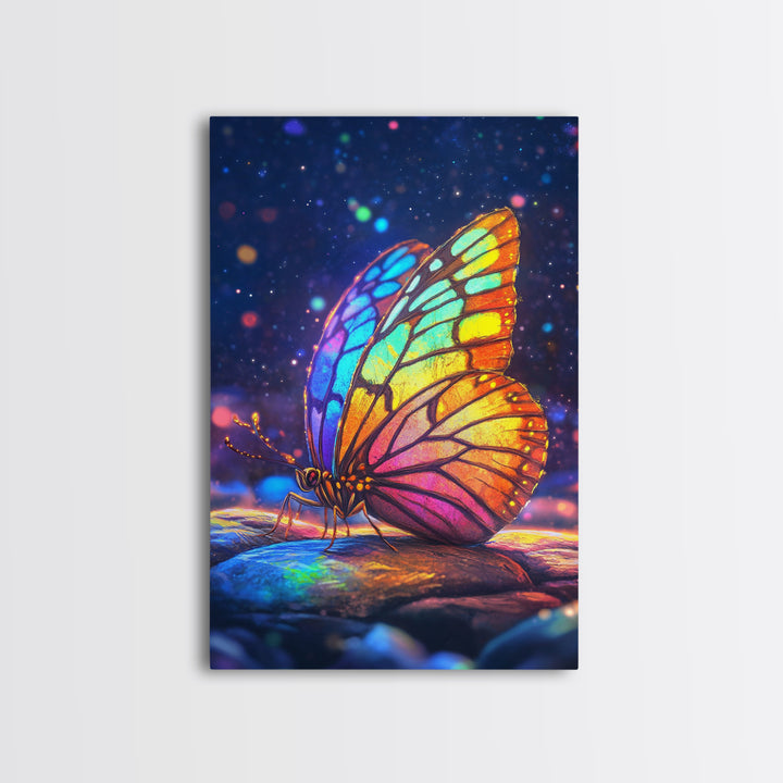 Stained Glass Rainbow Butterfly Canvas Print, Colorful Wall Art, Whimsical Animal Art, Nature Inspired Home Decor Unique Gift