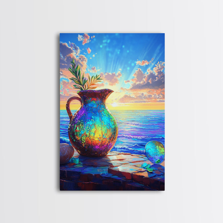 Iridescent Pitcher By Ocean Sunset Wall Art, Coastal Wall Art Print, Mediterranean Decor For Beach House Home Decor Gift