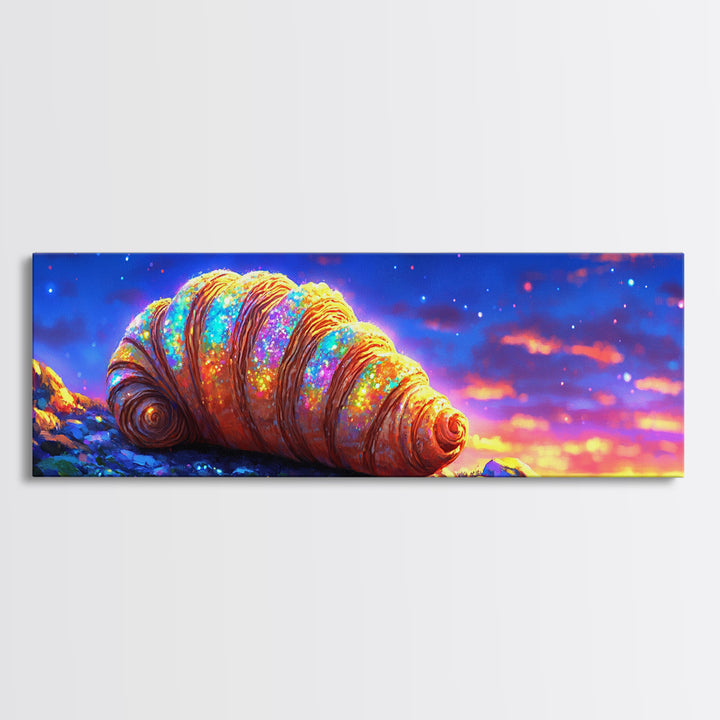 Luminous Seashell On Rocky Shore At Twilight Canvas Print, Coastal Wall Art, Ocean Decor, Nautical Beach House Artwork Print