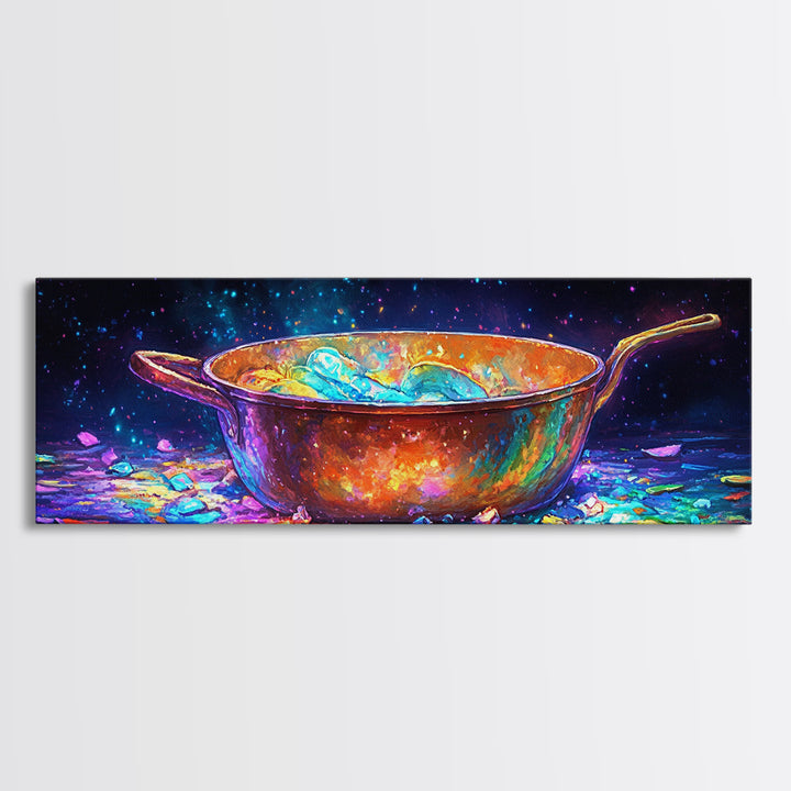 Glowing Copper Pan With Shimmering Water Canvas Print, Kitchen Wall Art, Rustic Kitchen Decor, Foodie Gift, Dining Room Prints