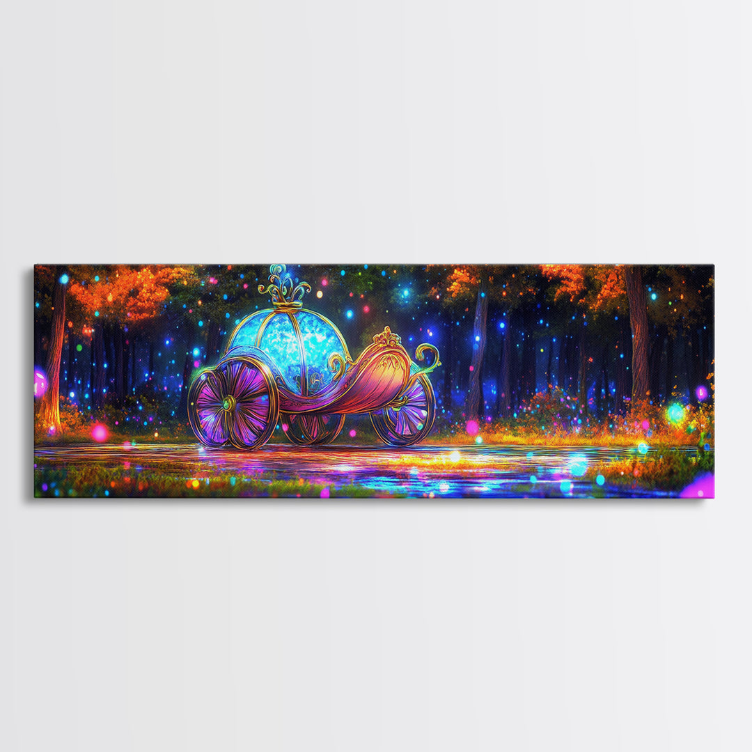 Enchanted Pumpkin Carriage Wall Art, Fairy Tale Canvas Print, Whimsical Nursery Decor, Magical Forest Fantasy Artwork For Girls Room