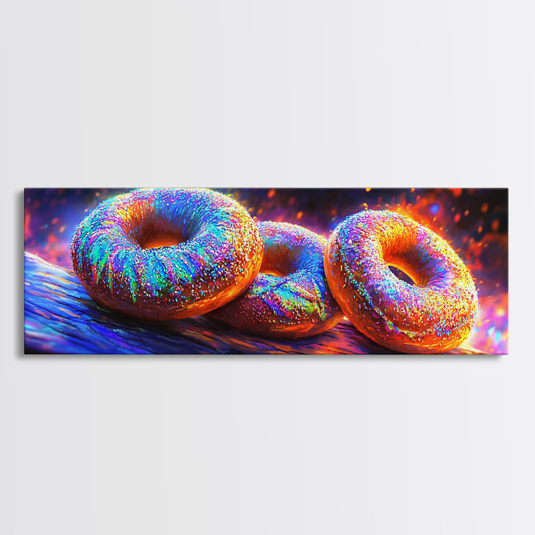 Sparkling Donuts On Rustic Wood Canvas Print, Bakery Wall Art, Cute Kitchen Decor, Dessert Art Print, Food Lover Gift And Cafe Decor