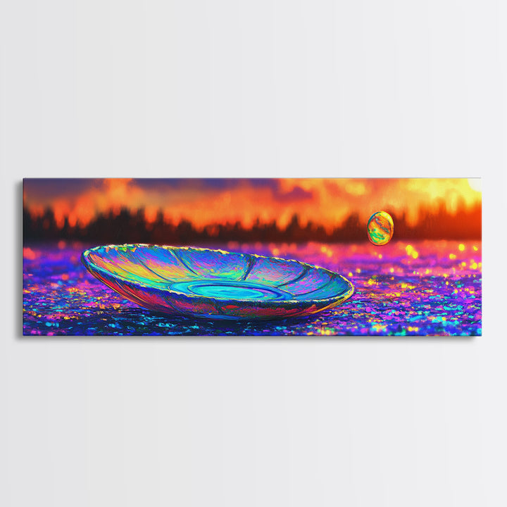 Iridescent Glass Plate At Sunset Canvas Print, Abstract Still Life Wall Art, Colorful Home Decor, Modern Kitchen Art Print