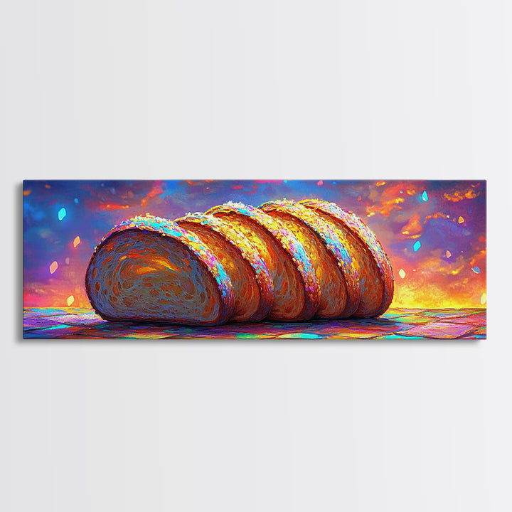 Golden Sliced Bread Loaf At Sunset Wall Art, Bakery Wall Art, Kitchen Decor, Foodie Gift, Rustic Kitchen Art Print, Cafe Wall Decor