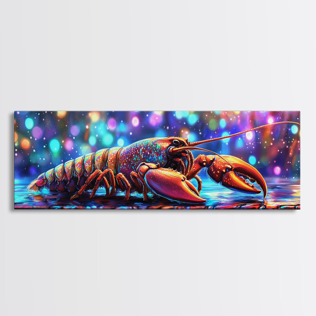Iridescent Lobster With Bokeh Lights, Coastal Canvas Print, Seafood Kitchen Wall Art, Nautical Decor For Beach House Gift