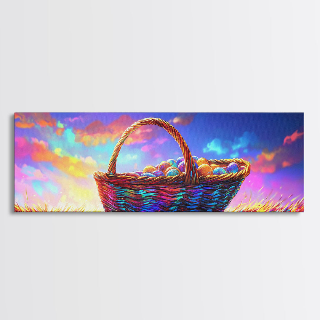Woven Basket Of Eggs Wall Art, Rustic Canvas Print, Farmhouse Kitchen Decor, Country Still Life Art For Cozy Home Decor Gift