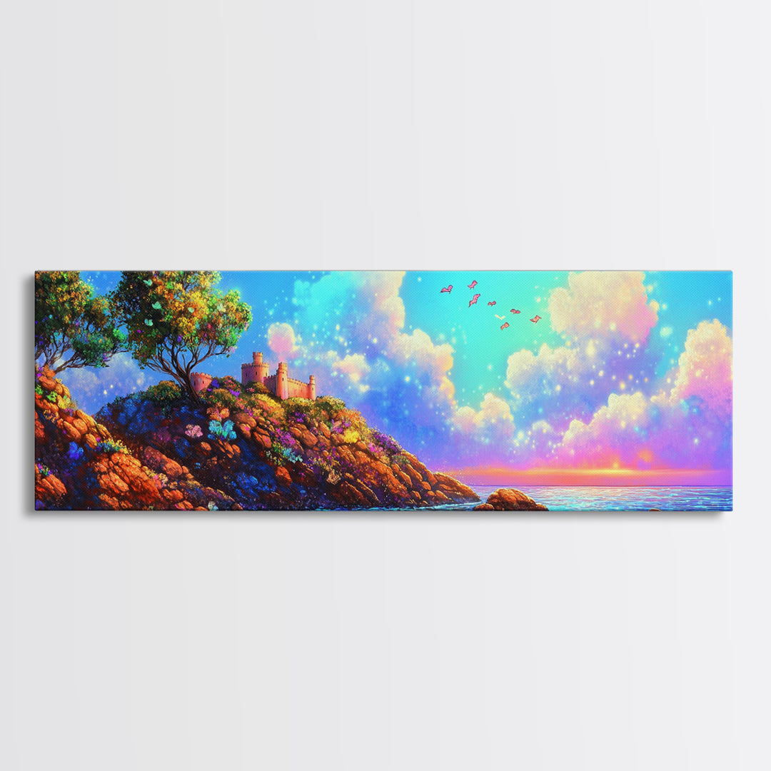 Sunlit Coastal Cliff Wall Art, Ocean Landscape Canvas Print, Beach House Decor, Mediterranean Travel Poster For Living Room