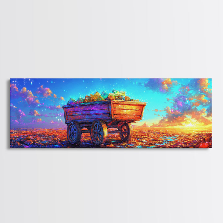 Rustic Wooden Wagon At Sunset Canvas Print, Colorful Country Landscape Art, Farmhouse Wall Decor And Housewarming Gift Idea