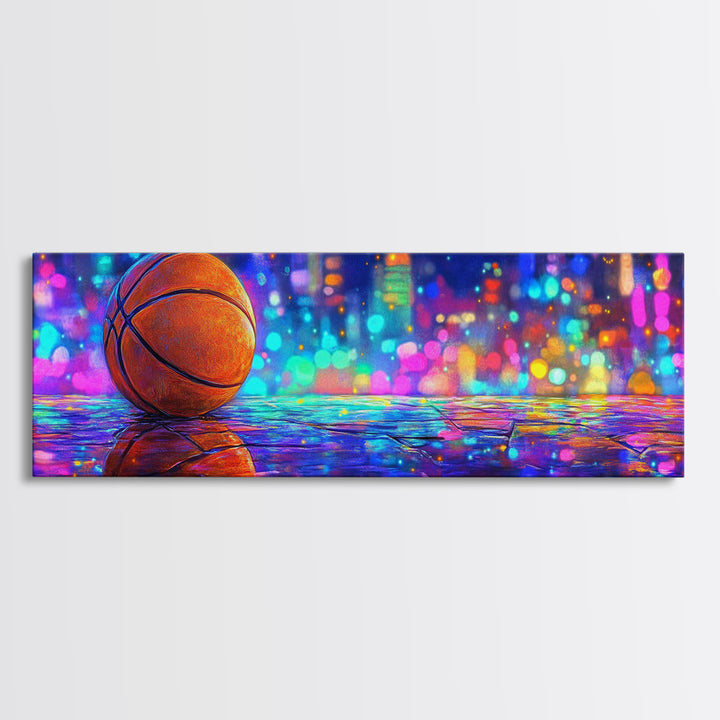Basketball On Rainy Court Wall Art, Urban Sports Print, Man Cave Decor For Game Room, Boys Room, And Sports Fan Gift For Him