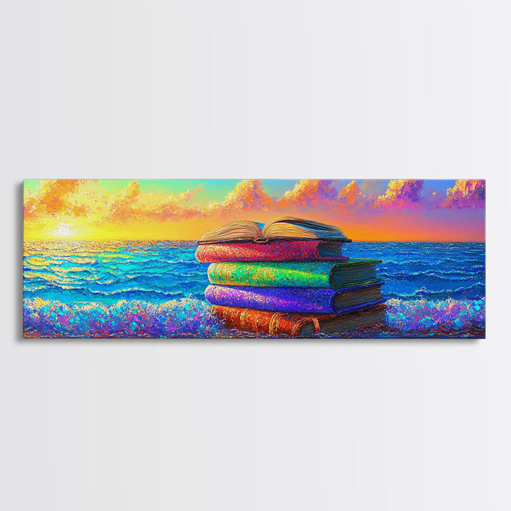 Stacked Beach Towels Beside Turquoise Waves Canvas Print, Coastal Wall Art, Beach House Decor, Summer Wall Decor, Gift For Her