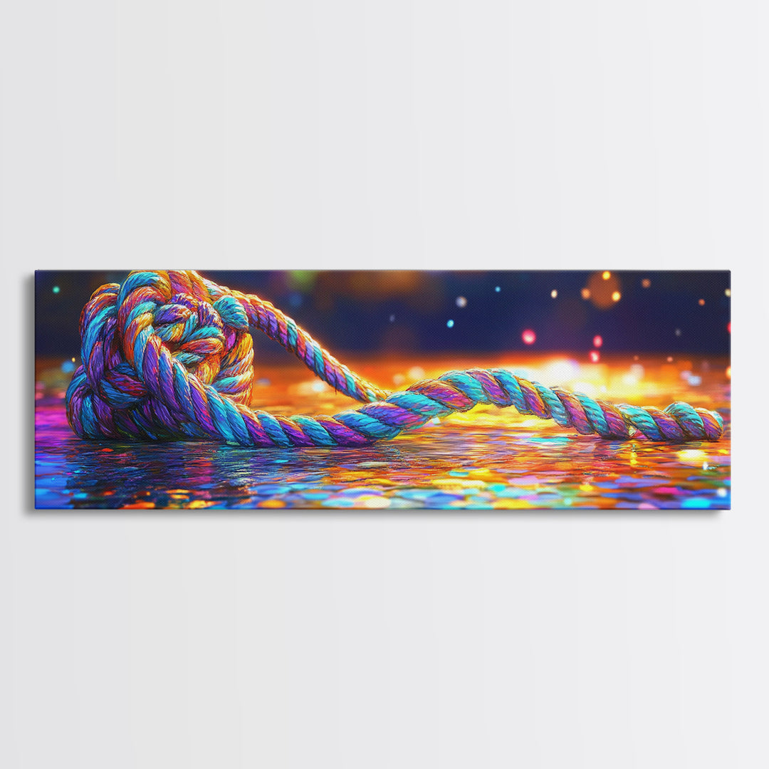 Glowing Nautical Rope Knot Canvas Print, Coastal Wall Art, Abstract Seascape Decor, Beach House Decor, Ocean Wall Decor Print