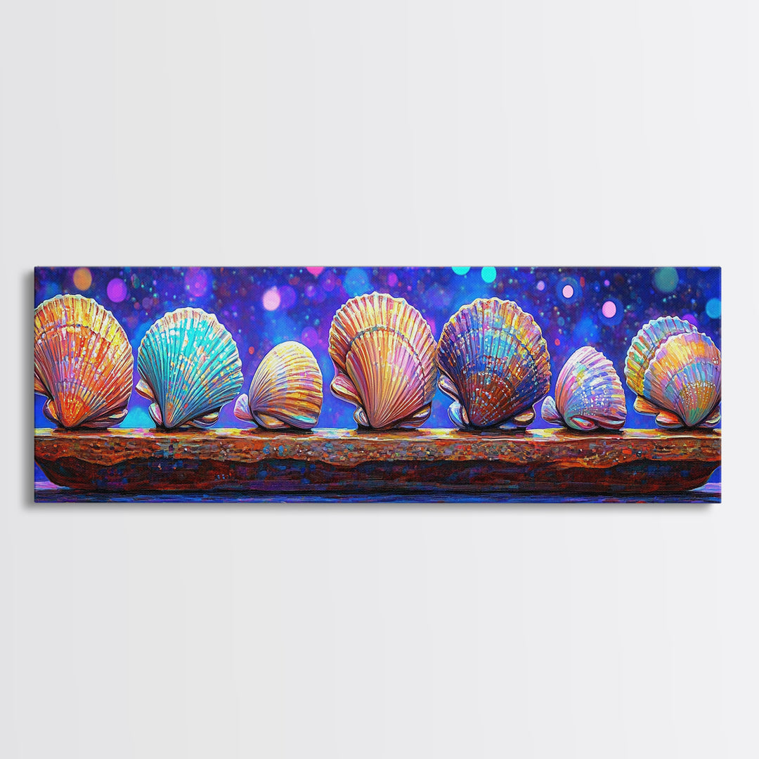 Rainbow Seashells On Driftwood Wall Art, Coastal Decor, Ocean Wall Art Print, Beach House Gallery Wall Gift Idea For Her