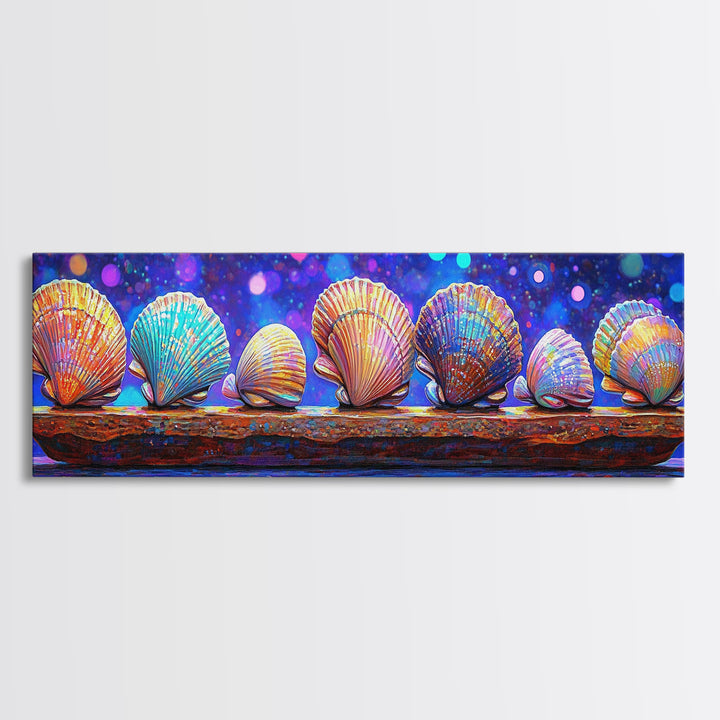 Rainbow Seashells On Driftwood Wall Art, Coastal Decor, Ocean Wall Art Print, Beach House Gallery Wall Gift Idea For Her